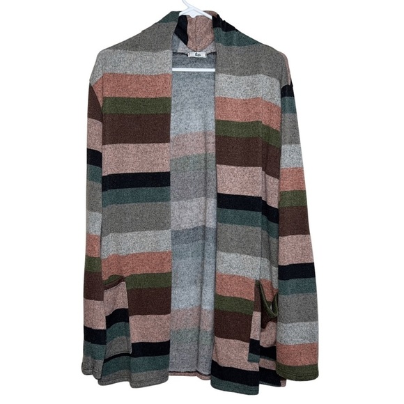 Egs Multi Colored Striped Suede Elbow Patch Open Cardigan with Pockets Size S/M - Picture 2 of 7